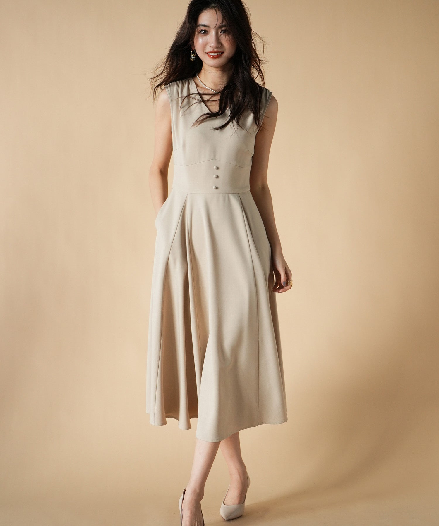 Vネックフレアロング丈ワンピースsdp0064-102-14