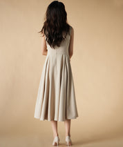 Vネックフレアロング丈ワンピースsdp0064 ベージュ