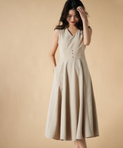 Vネックフレアロング丈ワンピースsdp0064 ベージュ