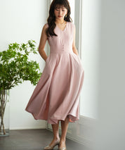 Vネックフレアロング丈ワンピースsdp0064-102-26