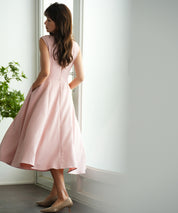 Vネックフレアロング丈ワンピースsdp0064 ピンク