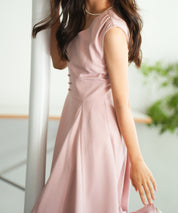 Vネックフレアロング丈ワンピースsdp0064 ピンク