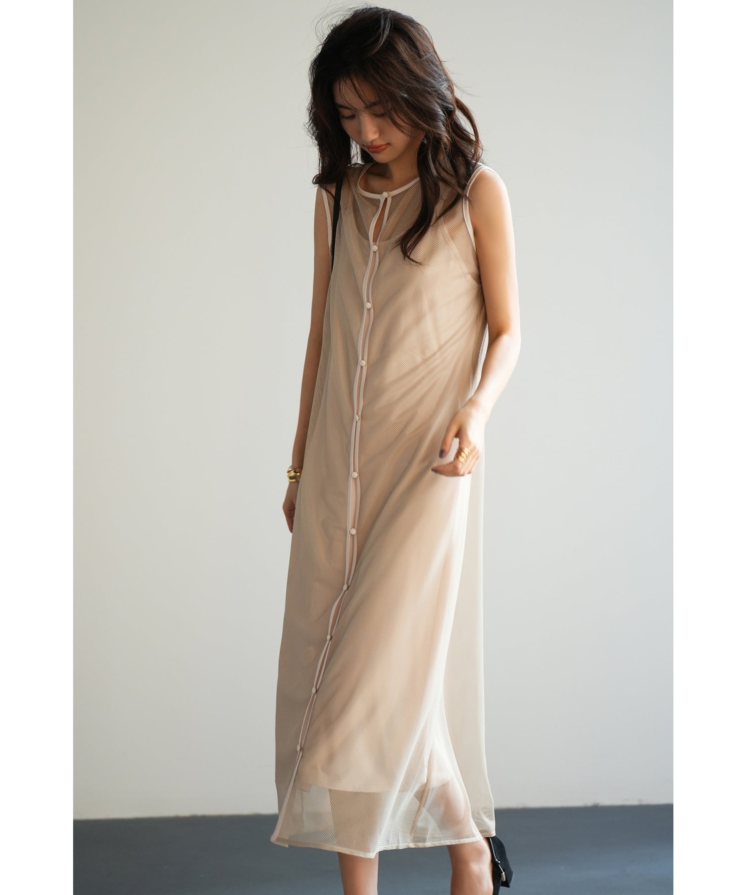 メッシュカーディガンとキャミワンピースの2点セットsdp0065-102-14