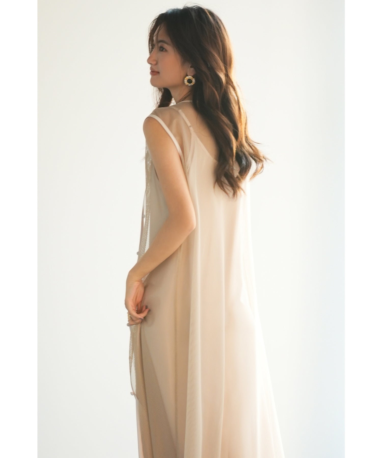 ッシュカーディガンとキャミワンピーメスの2点セットsdp0065 ベージュ