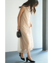 ッシュカーディガンとキャミワンピーメスの2点セットsdp0065 ベージュ