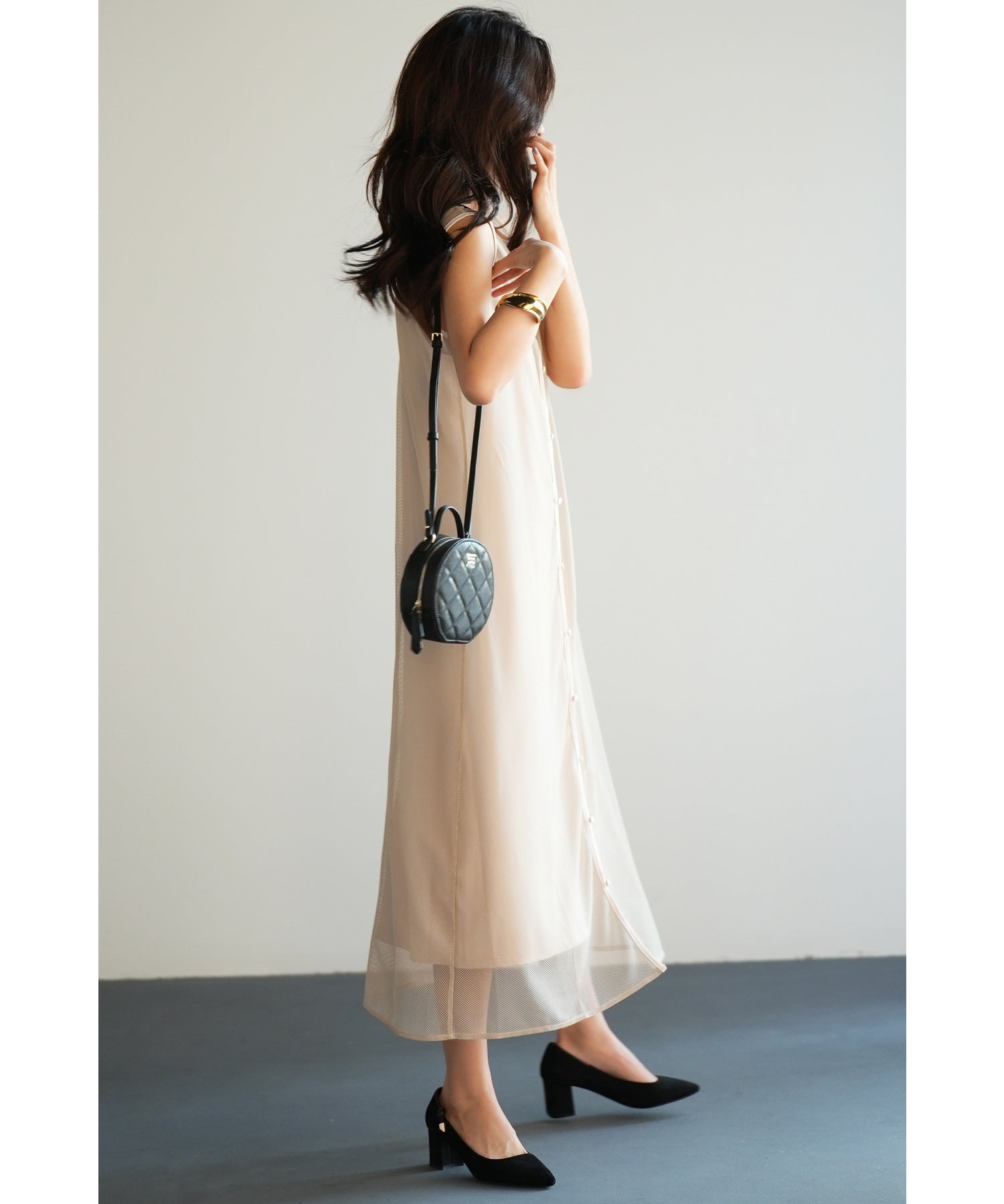 ッシュカーディガンとキャミワンピーメスの2点セットsdp0065 ベージュ