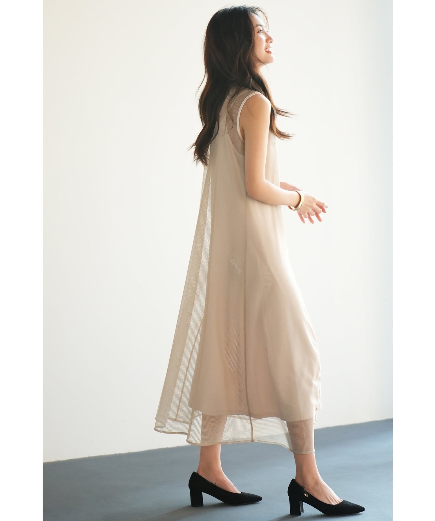 ッシュカーディガンとキャミワンピーメスの2点セットsdp0065 ベージュ