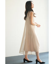 ッシュカーディガンとキャミワンピーメスの2点セットsdp0065 ベージュ