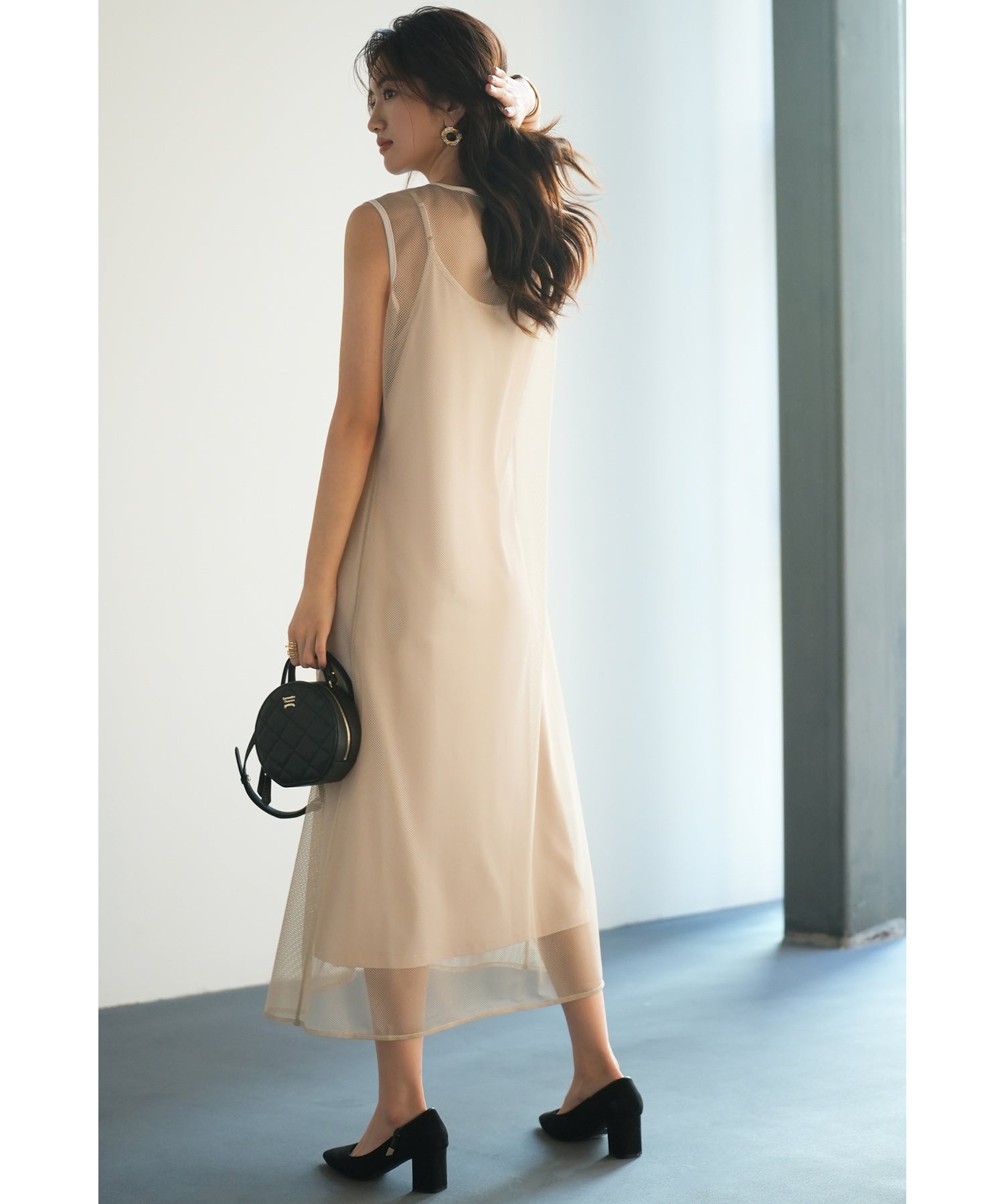 ッシュカーディガンとキャミワンピーメスの2点セットsdp0065 ベージュ