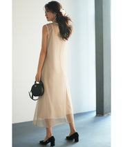 ッシュカーディガンとキャミワンピーメスの2点セットsdp0065 ベージュ