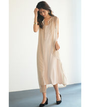 ッシュカーディガンとキャミワンピーメスの2点セットsdp0065 ベージュ