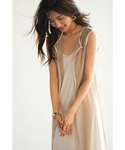 ッシュカーディガンとキャミワンピーメスの2点セットsdp0065 ベージュ