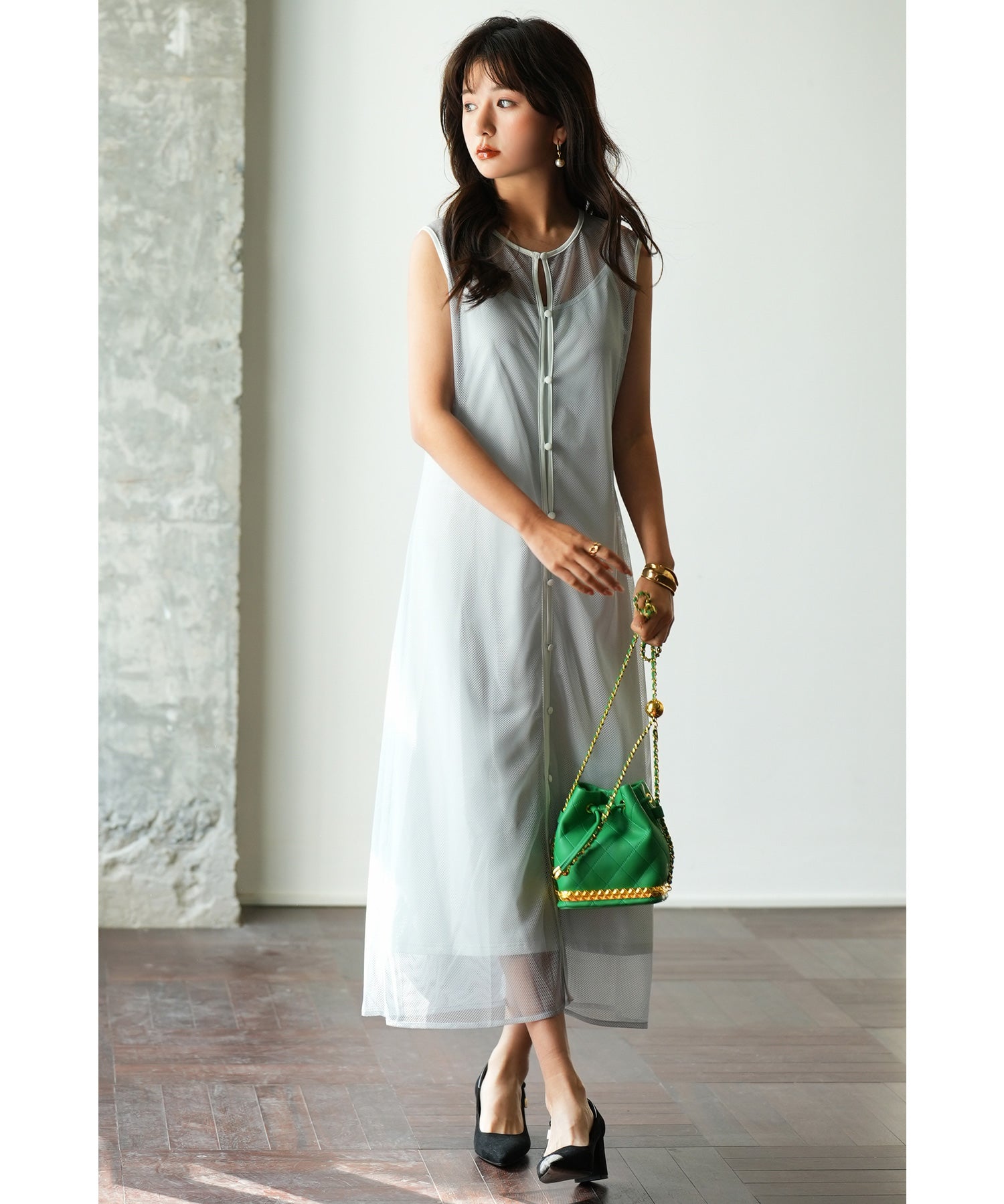 メッシュカーディガンとキャミワンピースの2点セットsdp0065-102-18