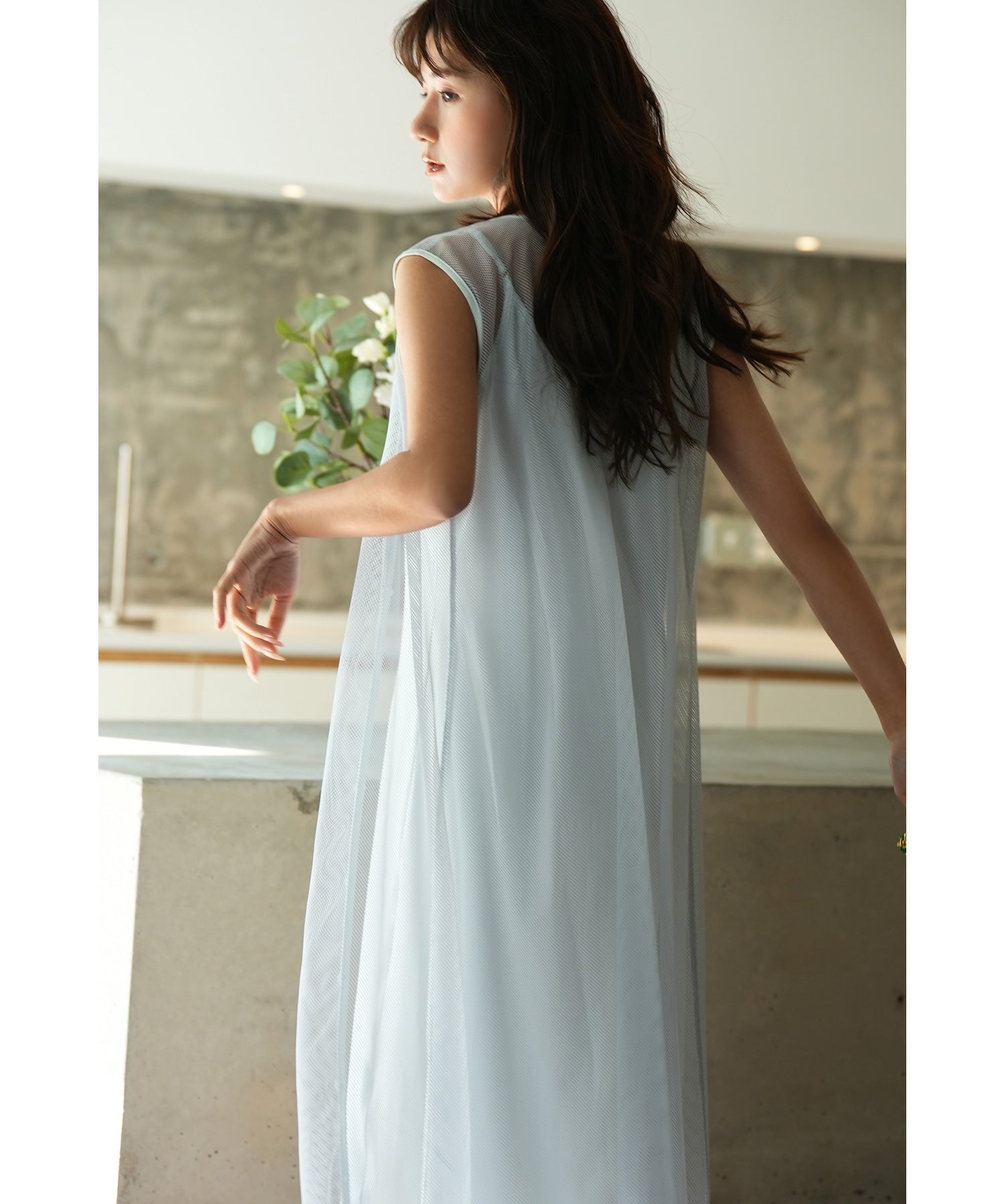 メッシュカーディガンとキャミワンピースの2点セットsdp0065 グレー