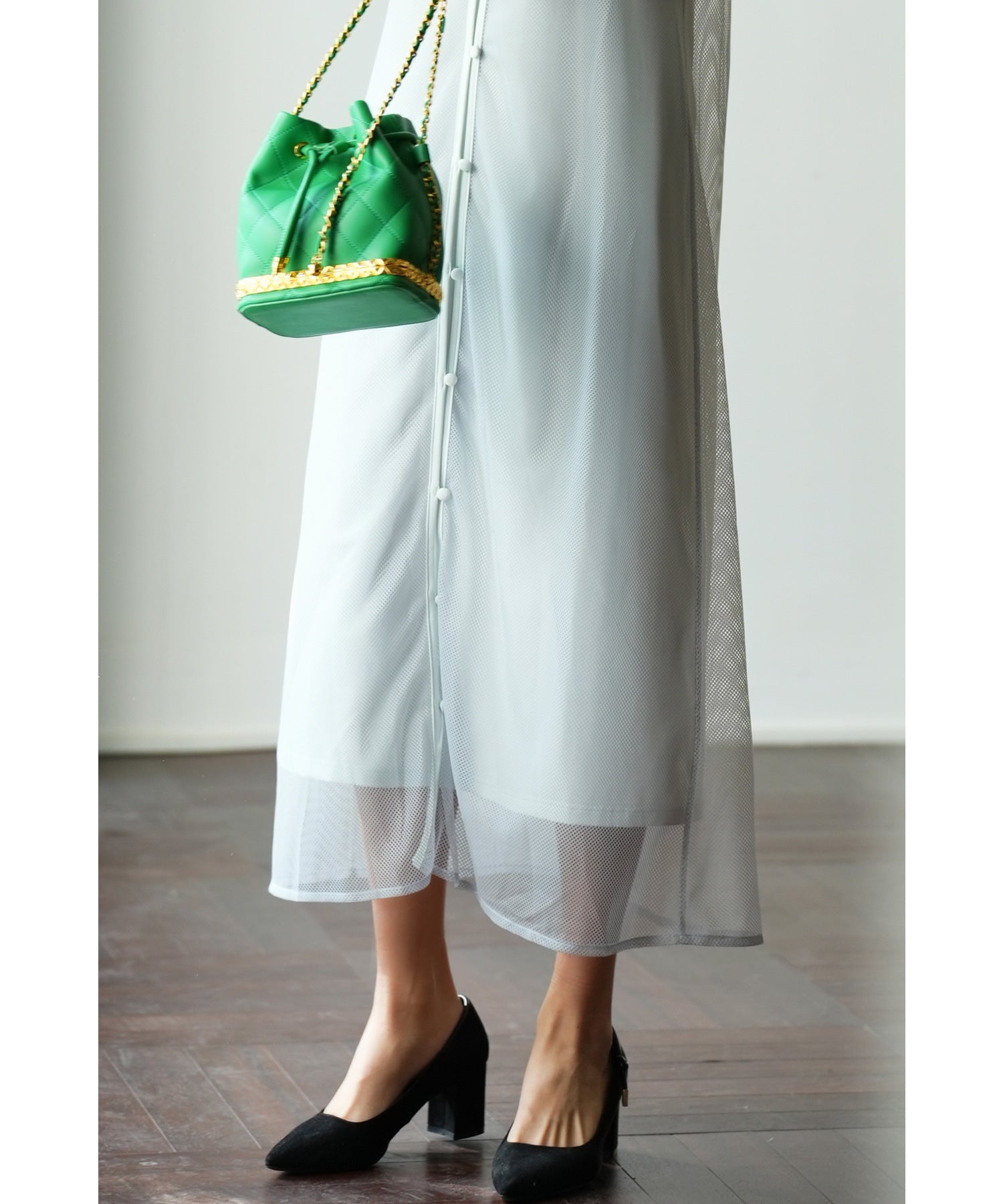 メッシュカーディガンとキャミワンピースの2点セットsdp0065 グレー