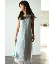 メッシュカーディガンとキャミワンピースの2点セットsdp0065 グレー