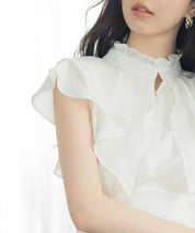 フリルカラーロング丈ジョゼットワンピースsdp0069 アイボリー