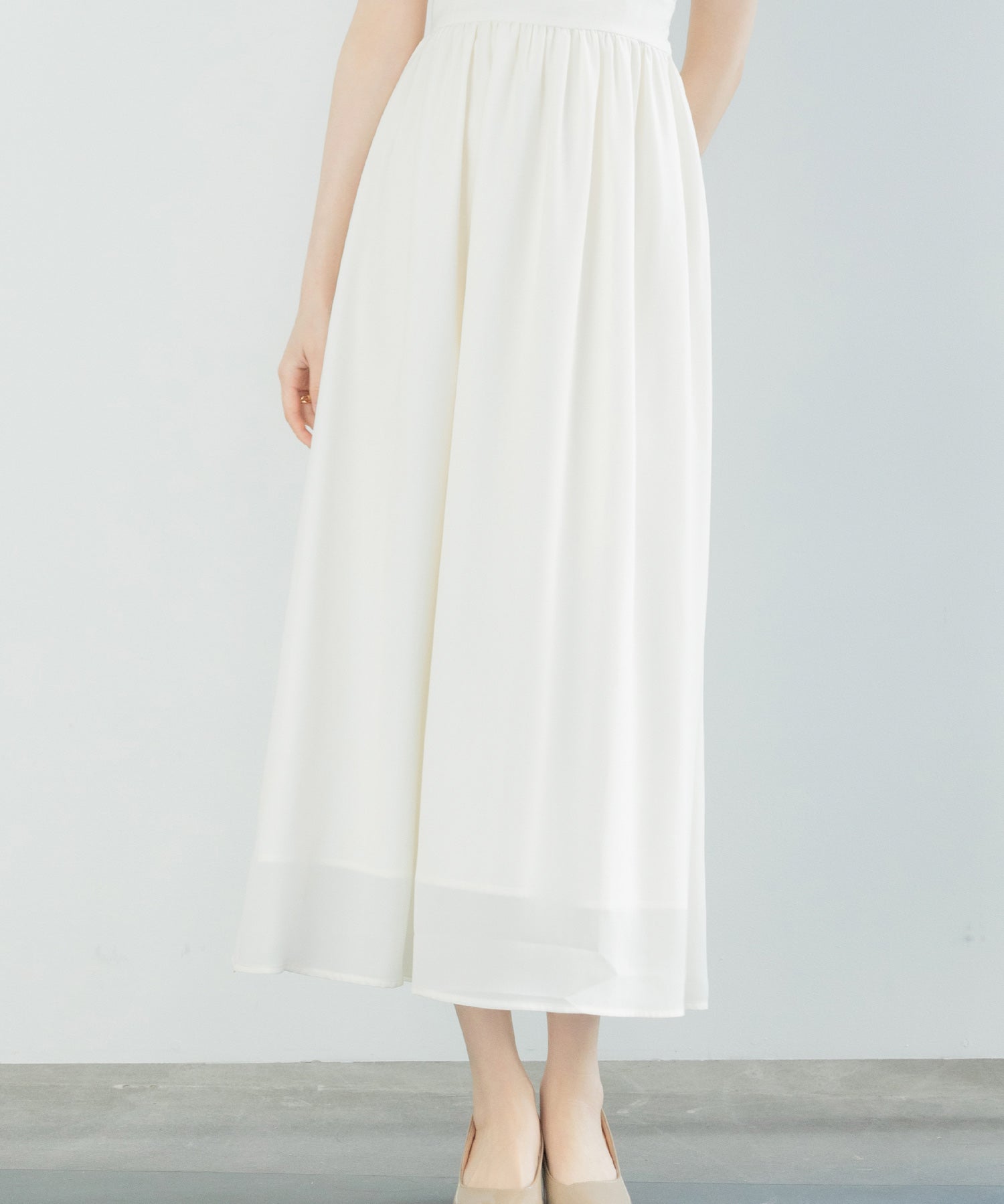 フリルカラーロング丈ジョゼットワンピースsdp0069 アイボリー