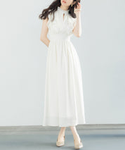 フリルカラーロング丈ジョゼットワンピースsdp0069 アイボリー