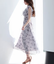 花柄シフォン生地ミモレ丈ワンピースsdp0069b ブラック