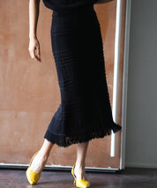裏地付き透かし編みニットスカートsdp0072 ブラック