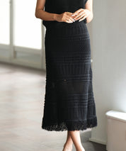 裏地付き透かし編みニットスカートsdp0072 ブラック