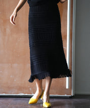 裏地付き透かし編みニットスカートsdp0072 ブラック