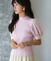 シフォンスリーブとリブニットの異素材プルオーバーsdp0073 ピンク