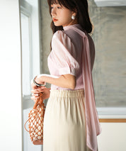 シフォンスリーブとリブニットの異素材プルオーバーsdp0073 ピンク