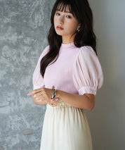 シフォンスリーブとリブニットの異素材プルオーバーsdp0073 ピンク