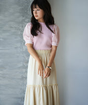 シフォンスリーブとリブニットの異素材プルオーバーsdp0073 ピンク