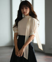 シフォンスリーブとリブニットの異素材プルオーバーsdp0073-102-38