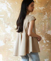 パール付きキーネックペプラムブラウスsdp0076 ベージュ