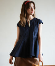 パール付きキーネックペプラムブラウスsdp0076-102-16