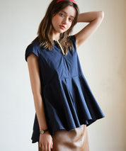 パール付きキーネックペプラムブラウスsdp0076 ネイビー