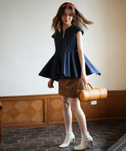 パール付きキーネックペプラムブラウスsdp0076 ネイビー