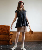 パール付きキーネックペプラムブラウスsdp0076 ブラック