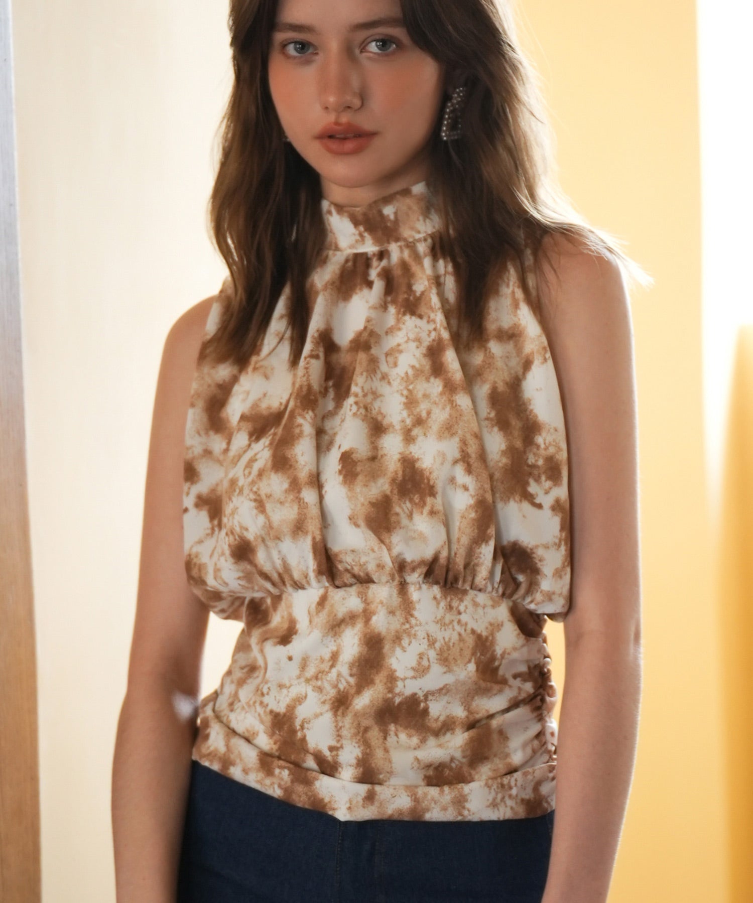 バックリボンスプラッシュ柄ノースリーブラウスsdp0077-102-17