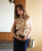 バックリボンスプラッシュ柄ノースリーブラウスsdp0077 ブラウン