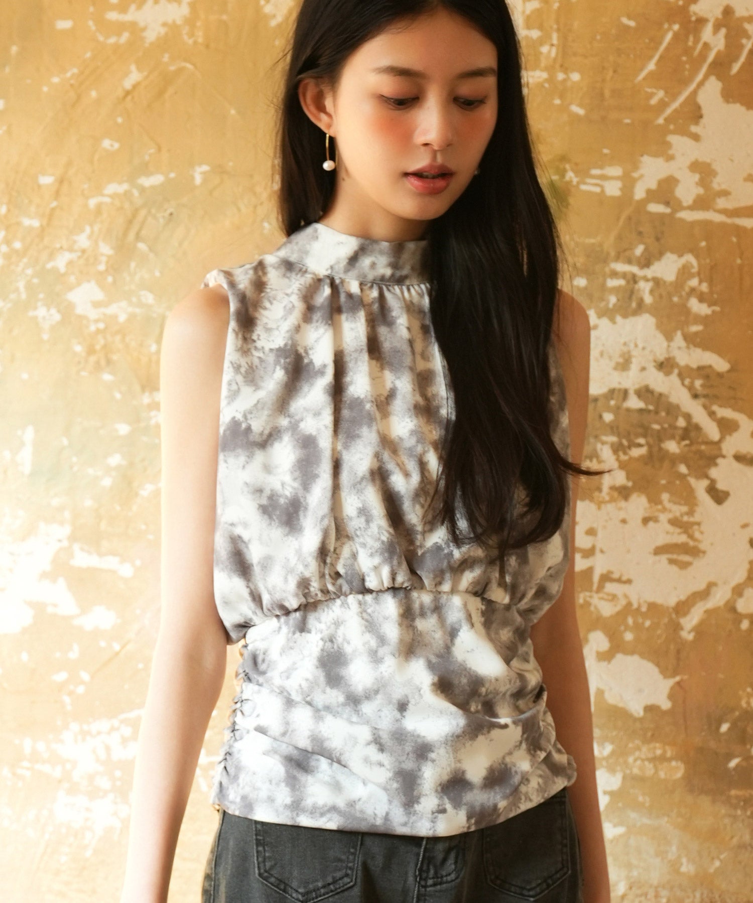 バックリボンスプラッシュ柄ノースリーブラウスsdp0077-102-18