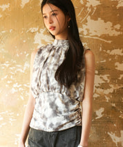 バックリボンスプラッシュ柄ノースリーブラウスsdp0077 グレー