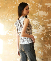 バックリボンスプラッシュ柄ノースリーブラウスsdp0077 グレー