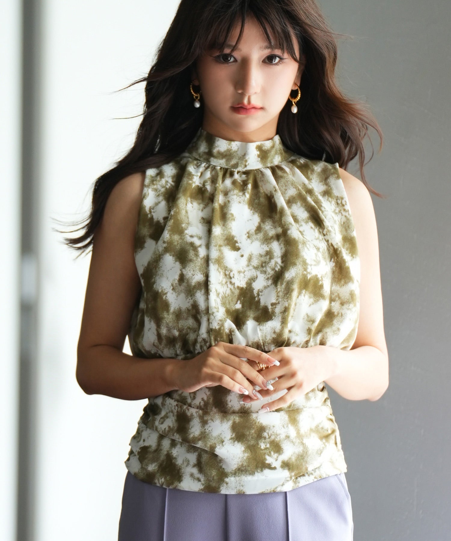 バックリボンスプラッシュ柄ノースリーブラウスsdp0077-102-35