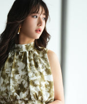 バックリボンスプラッシュ柄ノースリーブラウスsdp0077 グリーン