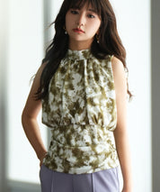 バックリボンスプラッシュ柄ノースリーブラウスsdp0077 グリーン