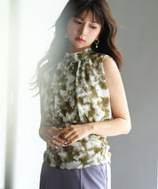 バックリボンスプラッシュ柄ノースリーブラウスsdp0077 グリーン