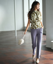 バックリボンスプラッシュ柄ノースリーブラウスsdp0077 グリーン