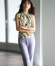 バックリボンスプラッシュ柄ノースリーブラウスsdp0077 グリーン