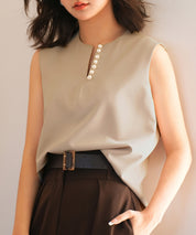 パールキーネックノースリーブブラウスsdp0078 ベージュ