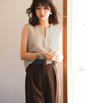 パールキーネックノースリーブブラウスsdp0078 ベージュ